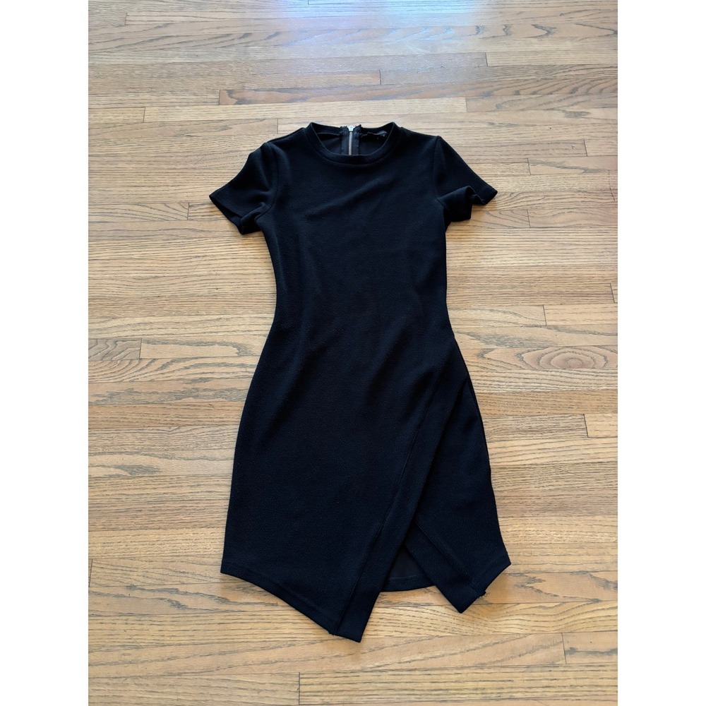 Olivaceous‎ Womens Black Textured Asymmetrical Wrap Mini Dress Size M LBD Edgy
